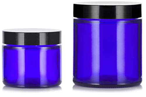 12 piece Cobalt Blue Glass Straight Sided Jar Set: Includes 6-1 oz Cobalt Glass Jars and 6-2 oz Cobalt Glass Jars