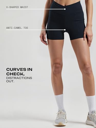 Image of CAVA Hourglass Workout Shorts - High Waist Sculpting Gym Shorts with V-Waist, Booty Lift Seam, Anti-Camel Toe Gusset & Side Pockets