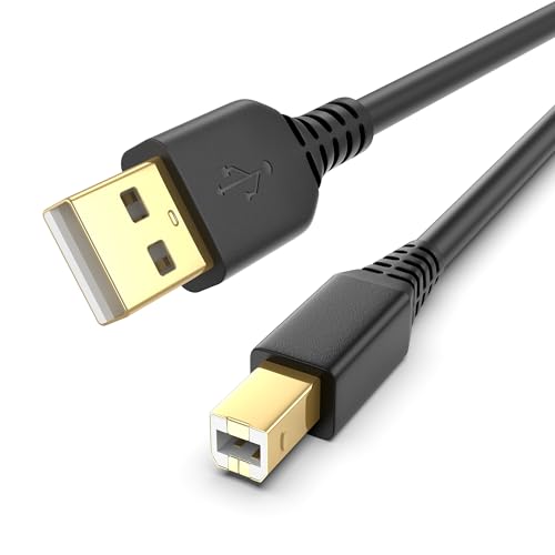USB A to USB B Cable 2M Gold Plated USB2.0 for HP Epson Brother Canon Printer Scanner Robust USB2.0 Printer Lead 2 Meter Midi Cable for Macbook Dell Asus HP Laptop MIDI Controller (1-Pack)