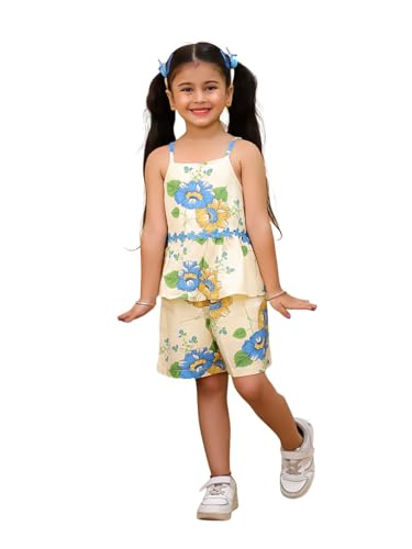 Image of superminis Girl's Top and Shorts |Coordinated Outfit| Sleevless Floral Print Top and Shorts Set| Summer Casual Outfit For Kids| 2-Piece Dress For Girls