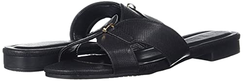 Image of shoexpress Women Black Solid Pu Open Toe Flats Sandal