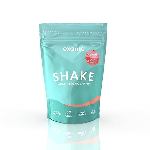 Exante Meal Replacement Shake for Weight Loss or Weight Management, High Protein, Low Sugar, High Fibre, 27 Vitamins and Minerals, 205 Calories Per Serving (Strawberry, 7-Serving, 400 g - Pack of 1)