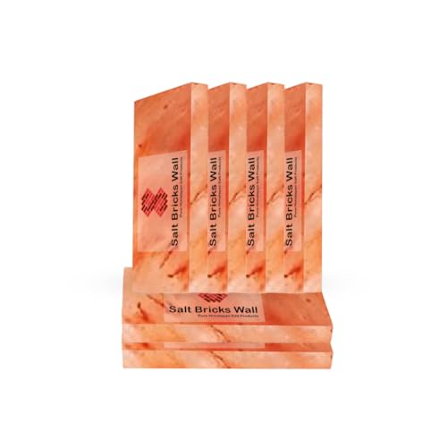 Himalayan Pink Salt Bricks 8x4x1 Inch – Pack of 6 Natural Salt Tiles for Salt Walls, Sauna Rooms, Spa Decor & Wellness Projects