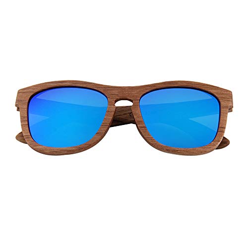 Real Wood Polarized Sunglasses, Mens & Women's, Zebra Jacks with Blue Lenses Zebra Jacks with Blue Lenses and Bamboo Case by WUDN