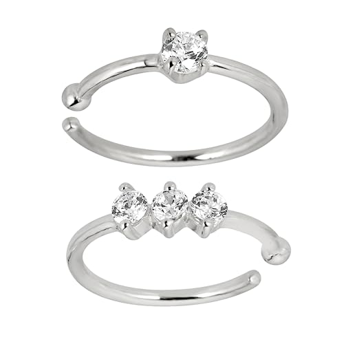Image of AVORA 14K Gold Simulated Diamond CZ Nose Ring Hoops (20 Gauge)