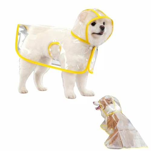 RyanDesign Clear Dog Raincoat Transparent PVC Cape Style Pet Rain Jacket with Hidden Leash Hole Adjustable Double Buckle for Small Dogs (Yellow Medium)