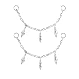 Goenjoy 2pcs Earrings Connector Chains with Cubic Zirconia Charm for Women, Convertible Dangle Chain for Double Piercings 40mm