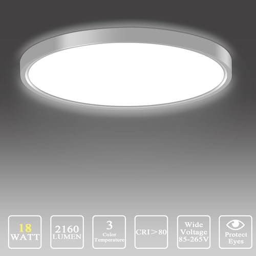 uowlbear Ceiling Light 9 Inches, 3 Color Temperatures Switchable 18W Round White Shell LED Ceiling Mount Light for Bedroom, Kitchen, Living Room, Dining Room -3000K/4500K/6500K