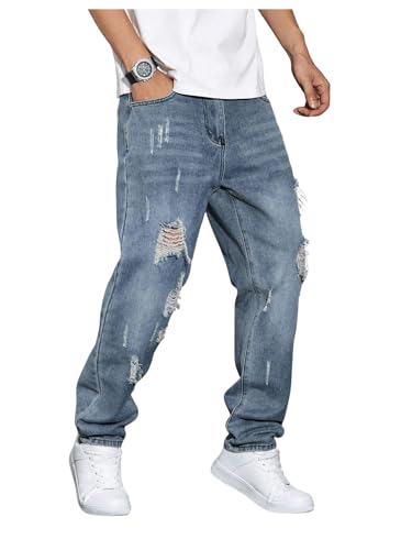 SOLY HUX Men's Ripped Denim Pants Tapered Leg Distressed Dressy Casual Jeans