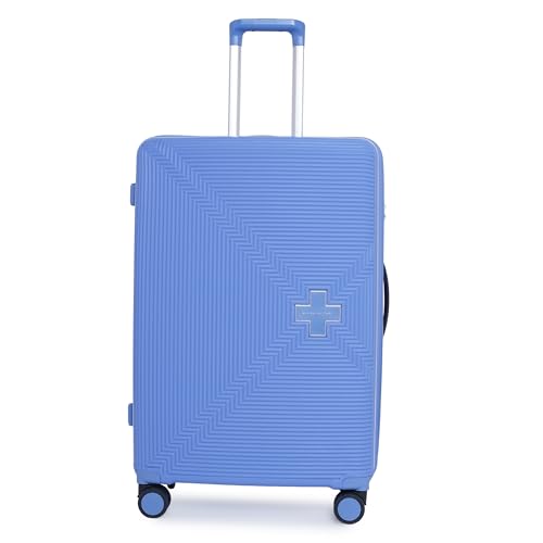 Image of SWISS MILITARY Maze Hard Top Black Polypropylene (PP) Luggage Trolley Bag with TSA-Lock & Body Coloured 360 Degree Rotatable 8-Wheels,Color -Sky Blue,24 Inch