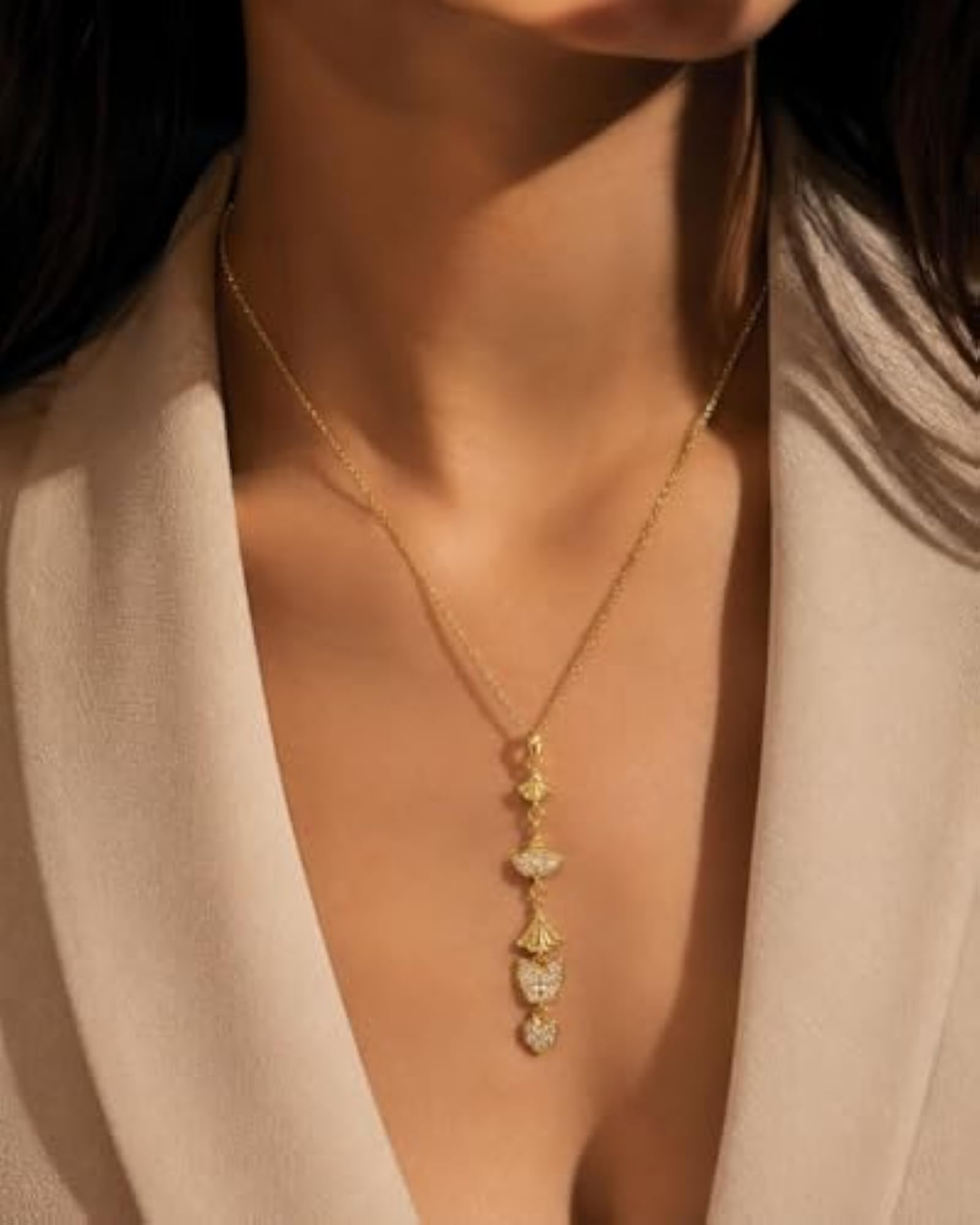 Women's Gold Plated Long Drop American Diamond Pendant