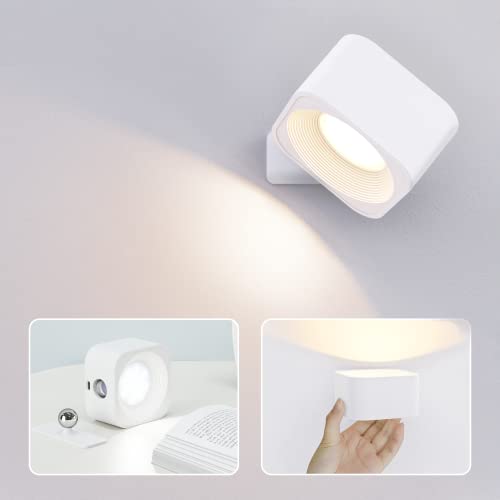 Aplique Pared Interior 360° Giratoria Lámpara LED de Interior Batería Recargable Tres Niveles de Temperatura de Color y Brillo Apliques Pared Interior pare Estudio Apliques Pared Dormitorio(Blanco) Cover