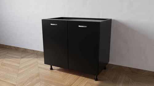 Included components: Cover Alfredo Calandrelli Base per lavello d\'appoggio completa di 2 ante spedizione in kit Lunghezza 90 Profondità 55 Altezza 72 esclusi piedini Altezza piedini 10 cm (NERO), lavello90ante