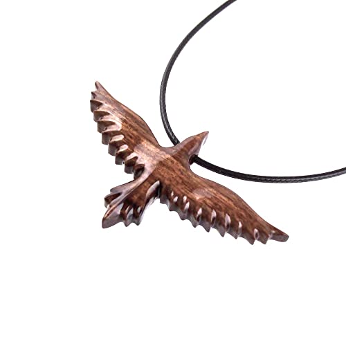 Flying Raven Necklace Pendant Crow Totem Wooden Bird Jewelry For Men Women Hand Carved In Granadillo Exotic Wood #TOP3