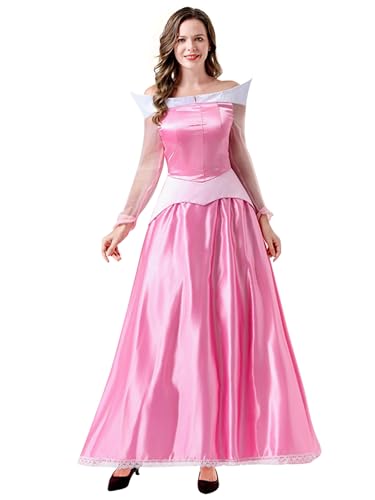 Monissy Femme Déguisement Robe de Princesse Aurora La Belle et la Bête Basic Adulte Carnaval Costume Manches Longues Cosplay Halloween Soirée Fête...