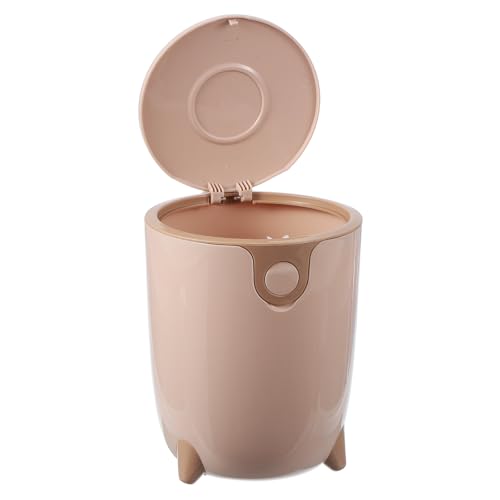 Image of uxcell Mini Desktop Trash Can Press-Type Countertop Wastebasket with Lid, Plastic Trash Can for Bathroom Bedroom Dressing Table Living Room Kitchen Office (Pink)