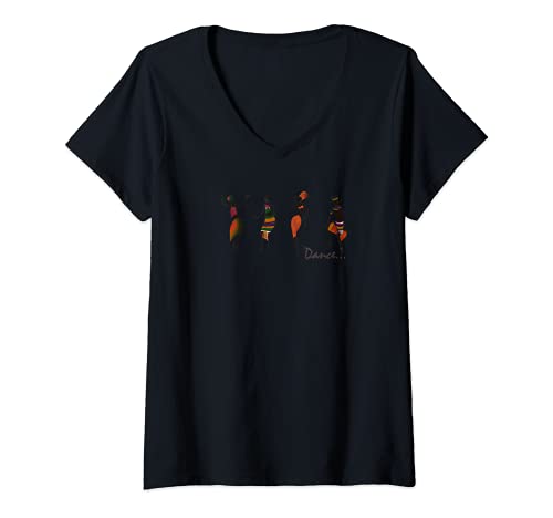 Femme Danse Traditionnelle Africaine T-Shirt avec Col en V