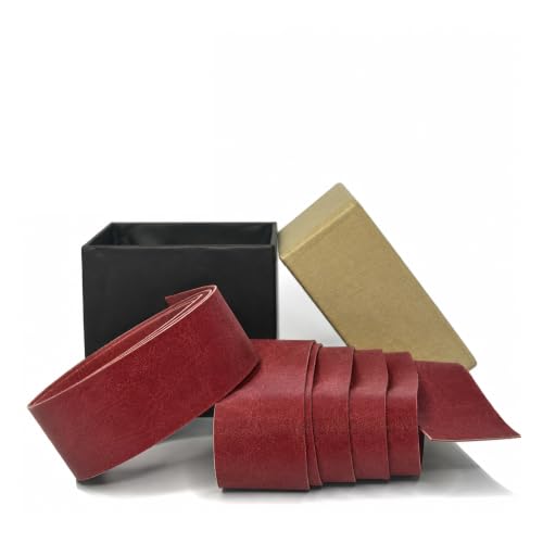 Image of The Grit Co. Leather Grip Wrap for Motorcycle Handle bar - Bike Handlebar Universal Grips (Royal Red)