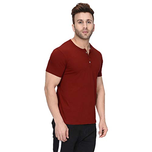 Image of London Hills Henley Neck T Shirt for Men | Tshirt for Man | T Shirt for Men | Mens Casual T Shirts | Cotton Blend Solid Half Sleeve Button Neck Slim Fit Casual Tee
