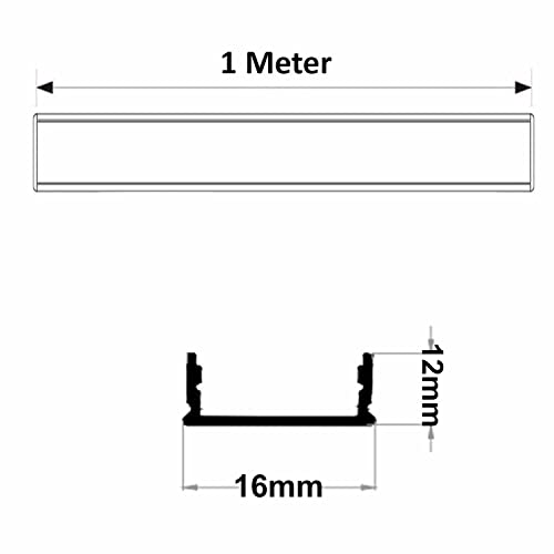 Image of Abaj Lighting (16x12mm) LED Strip Light 1Meter Aluminium Rectangular Surface Profile Light Channels with Diffused Cover, End Caps and Mounting Clips Without LED Straight Linear - Pack of 2