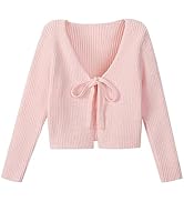 Mebius Girls Long Sleeve Cropped Cardigan Sweater Kids Ribbed Knit V Neck Tie Front Bolero Shrug ...