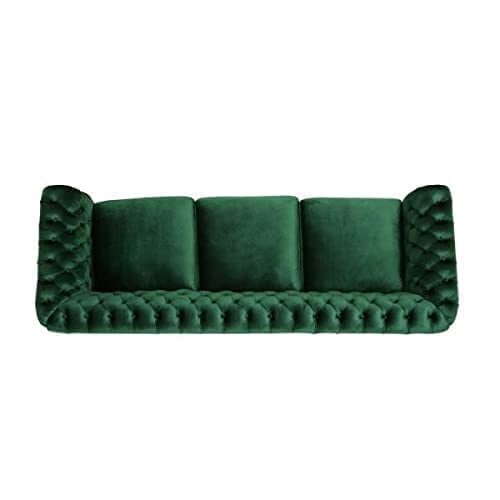 Image of 5 Seater Luxury Chesterfield Sofa in Velvet for Living Room & Dining Room (100% Teak Wood)(Green)