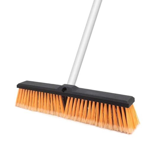 18 Push Broom Outdoor Heavy Duty with Stiff Bristles 63 Long Handle Large Commercial Sweeping Broom for Concrete Wood Scrub Brush for Cleaning Shop Garage Deck Patio Driveway (Orange)