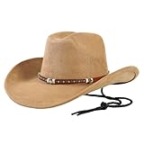 Westernhut Herren Filz Unisex Cowboyhut Damen Groß Cowboy Hut Frauen Glitzer Westernstyle Wildlederoptik Faschingshut Dunkelbraun Einheitsgröße Klassischer Mode Jazzhut Sonnenschutz Alltagsbegleitung