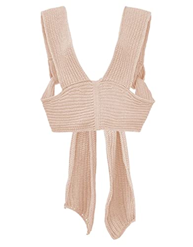 Lucky2Buy Sweater Vest For Women Sleeveless Crop Knitwear Casual Strappy Backless Tank Top Streetwear Apricot #TOP5