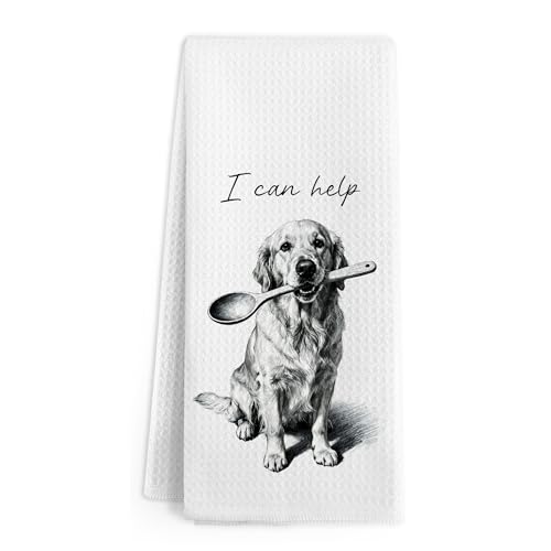 Gnmduw Funny Golden Retriever Dog Kitchen Towels, I Can Help