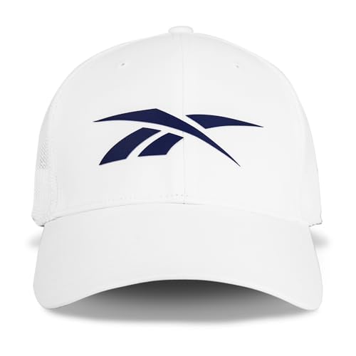 Reebok Elite Hat | Baseball Cap | Fitted | Six Panel Design | Stretch Mesh | Athletic | Sports | Performance | Breathable - White