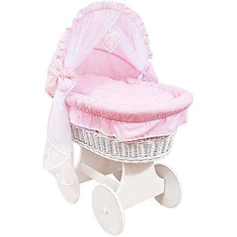 Hooded Wicker Wheel Moses Basket with Bedding Cover