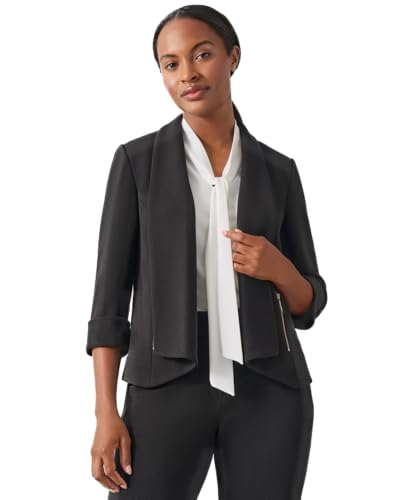 Kasper Women's Tall Size Stretch Crepe Drape NK Cardigan JKT, Black