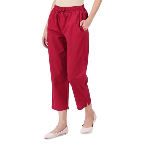 Image of Happy Bunny Parallel Pants for Women 100% Cotton Ankle Length Trousers Regular Fit with Elastic Drawstring Stylish & Pockets Casual Formal Wear for Office & Home