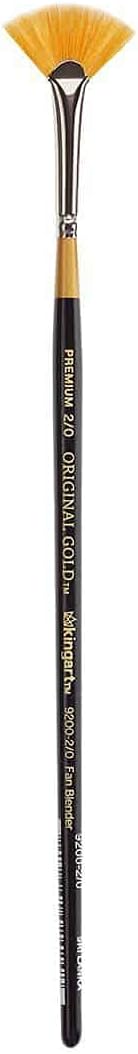KINGART Premium Original Gold 9200-2 Fan Blender Series Artist Brush, Golden Taklon Synthetic Hair, Short Handle, for Acrylic, Watercolor, Oil and Gouache Painting, Size 2