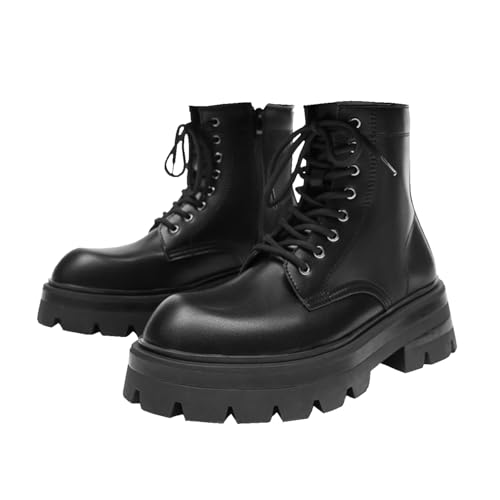 Mens Chelsea Boots Comfort Platform Work Boots Zipper Leather High Top Motorcycle Boots