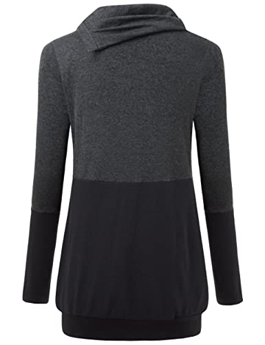 Miusey Tunic Sweatshirts For Women To Wear With Leggings, Womens Pullover Sweatshirts Cowl Neck Tops Long Sleeve Tunics Color Block Sweater Black & Grey Xx-Large #TOP1