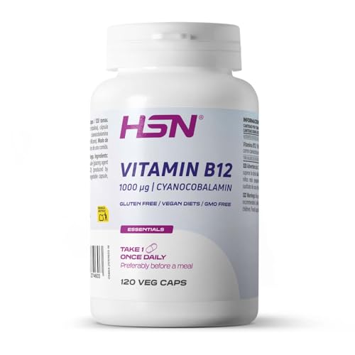 HSN Vitamina B12 Cianocobalamina 1000 MCG | 120 Cápsulas Vegetales | Esencial para Veganos y Vegetarianos | No-GMO, Vegano, Sin Gluten