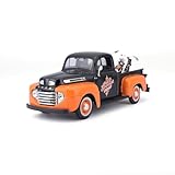 Maisto 1948 Ford F-1 Pickup Truck with 1958 Harley Davidson FLH Duo Glide Motorcycle Orange and Black 1/24 Diecast Models