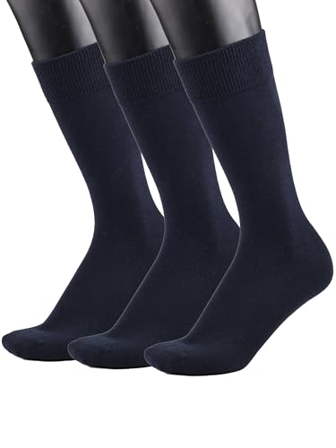 COTTON DAY Men's Premium Soft Combed Cotton Trouser Dress Socks Seamless Toe Black Navy Blue Striped