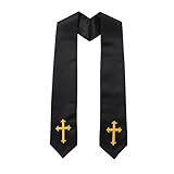 Gradwow Clergy Stole with Embroidery Cross, Unisex Minister Priest Stole for Wedding Church Service Accessories 60/72 Inch (Black, 60 Inch)
