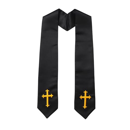 Gradwow Clergy Stole with Embroidery Cross, Unisex Minister Priest Stole for Wedding Church Service Accessories 60/72 Inch (Black, 60 Inch)
