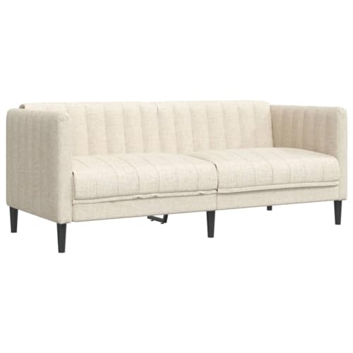 vidaXL Sofagarnitur 3-TLG., Sessel Couch Sofa für Wohnzimmer, Loungesofa Polstersofa mit Stützbeinen, Couchgarnitur Sitzmöbel, Modern, Creme Stoff – Bild 8