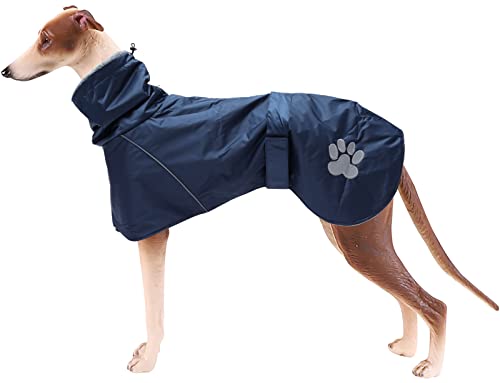 Geyecete- Chien Manteau d'hiver imperméable pour lévrier, avec Doublure en Polaire et et Bandes réglables,Coupe-Vent Chien Veste avec Trou pour Harnais,pour Moyens et Grands Greyhound-Bleu -XXL Cover