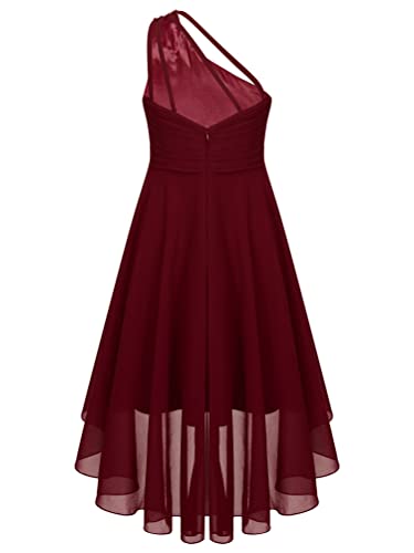 Kids Flower Girl Beaded Ruched Wedding Dress One Shoulder Junior Bridesmaid Dresses Pageant High Low Gown4