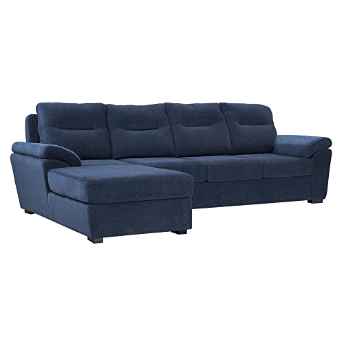 Image of Wakefit Sofa Set | 3 Year Warranty | 3 Seater Sofa for Living Room, Wooden Sofa Set, Sofa Set 3 Seater + Left Aligned - Lounger(Malphino : Cobalt Blue)