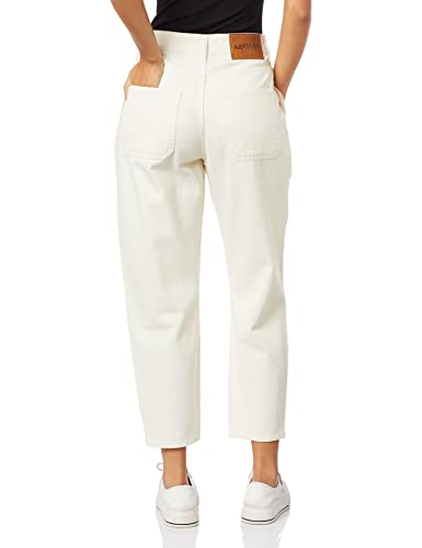 Calca Sarja Mom Pregas, Reversa, Feminino, Off White, 36