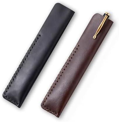 Yitexin 2 Pieces Handmade Genuine Leather Single Pen Pouch, Soft Fountain Pen Sleeve Case, Vintage Leather Pencil Holder Protective Cover for Stylus Ballpoint Office Business Gift (Brown & Wine Red) image 4