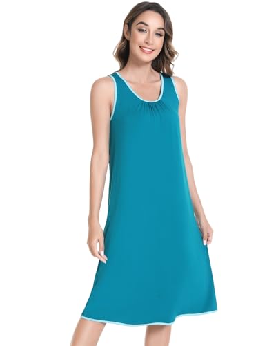 Image of NACHILA Women's Nightgowns-Viscose Made from Bamboo,Sleeveless Tank Night Gown Crew Neck Sleep Dress Cool Sleepshirts
