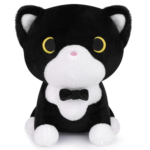 LSYDCARM Tuxedo Cat Plush Toy, Black and White Cat Stuffed Animal with Bow Tie, Anime Plushies for Girls and Boys, Cute Soft Stuffed Cat Plushie Toys for Kids, Birthday Party